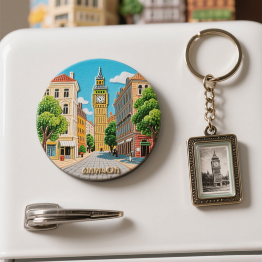 London-themed Refrigerator Magnet and Keychain